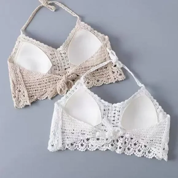 Bohemian Crochet Padded Bra Halter Crop Top - STYLE #2 - Picture 5 of 5